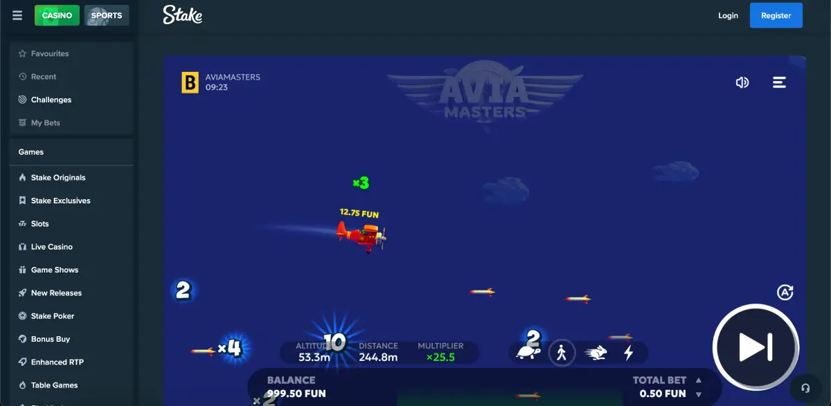 Free play button for Avia Masters on the casino website