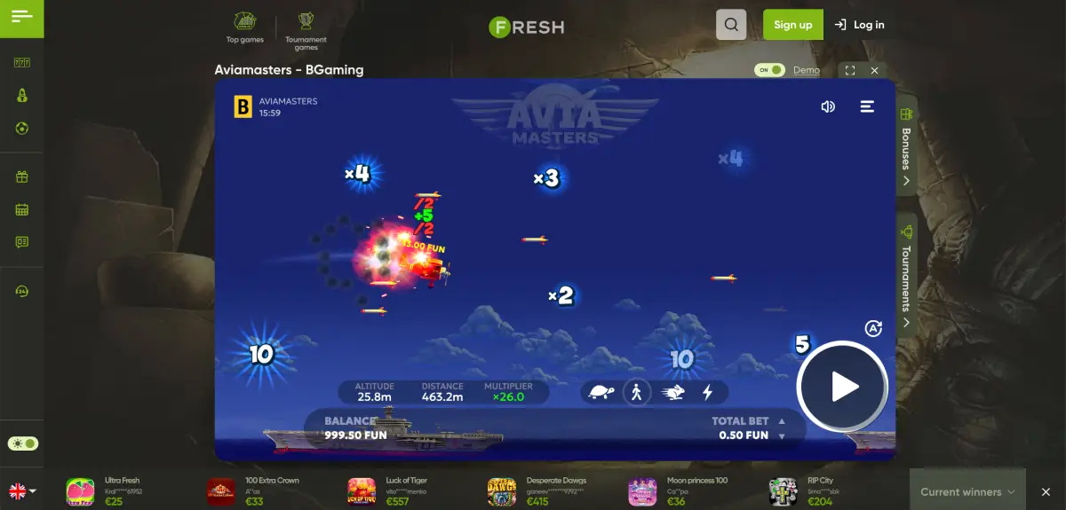 Crypto deposit page for Avia Masters in Fresh casino