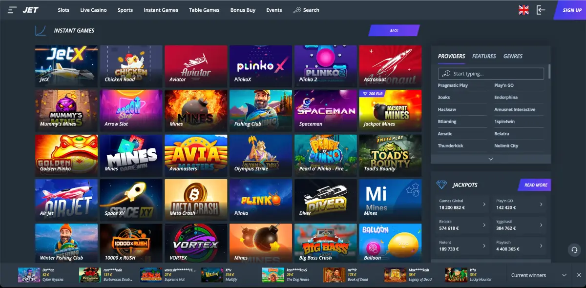 Como encontrar Avia Masters na seção Instant Games do Jet Casino